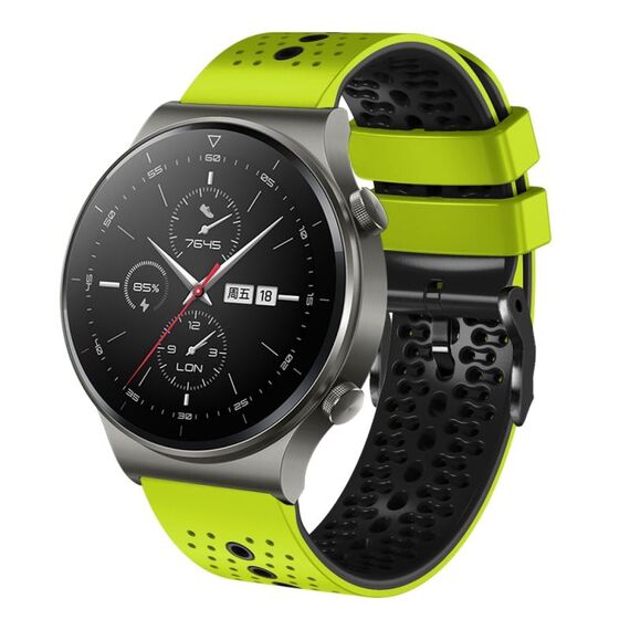 Per Huawei GT2 Pro cinturino in silicone bicolore traforato da 22 mm (lime + nero)