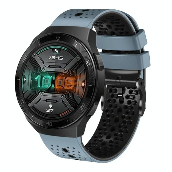 Per Huawei Watch GT 2E Cinturino in silicone bicolore traforato da 22 mm (blu + grigio)