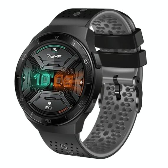 Per Huawei Watch GT 2E Cinturino in silicone bicolore perforato da 22 mm (nero + grigio)