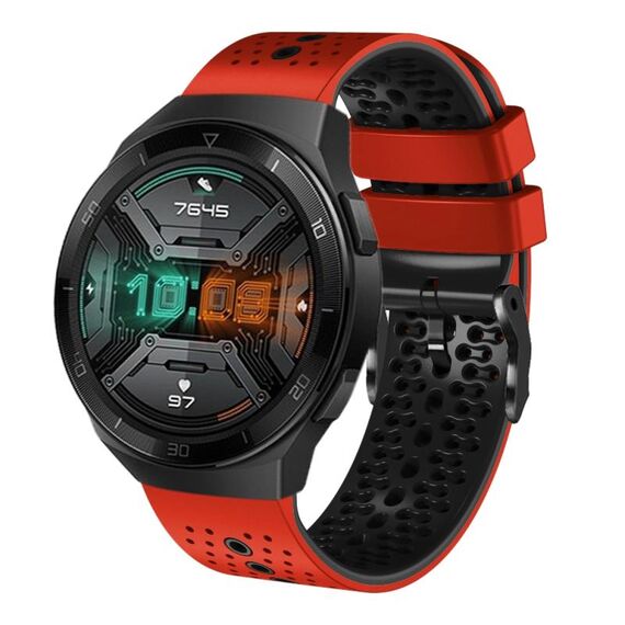 Per Huawei Watch GT 2E Cinturino in silicone bicolore traforato da 22 mm (rosso + nero)