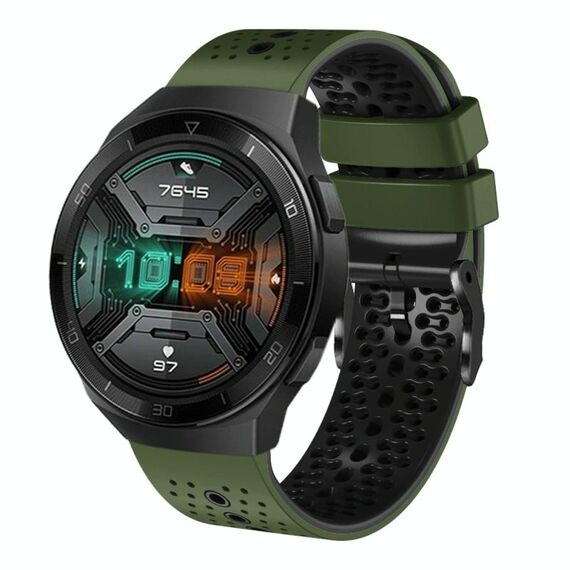 Per Huawei Watch GT 2E Cinturino in silicone bicolore traforato da 22 mm (verde militare + nero)