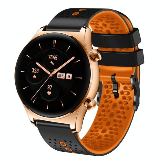 For Honor Watch GS 3 Cinturino in silicone bicolore traforato da 22 mm (nero + arancione)
