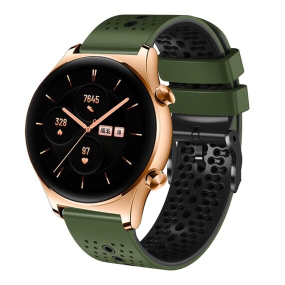 For Honor Watch GS 3 Cinturino in silicone bicolore traforato da 22 mm (verde militare + nero)