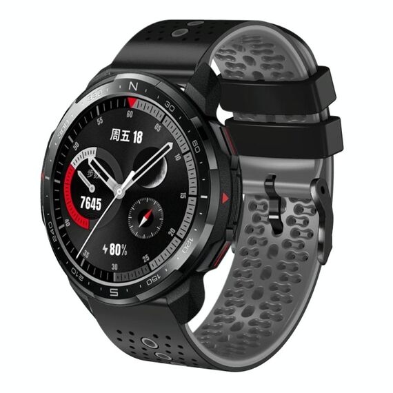 For Honor Watch GS Pro Cinturino in silicone bicolore traforato da 22 mm (nero + grigio)