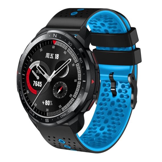 For Honor Watch GS Pro Cinturino in silicone bicolore traforato da 22 mm (nero + blu)