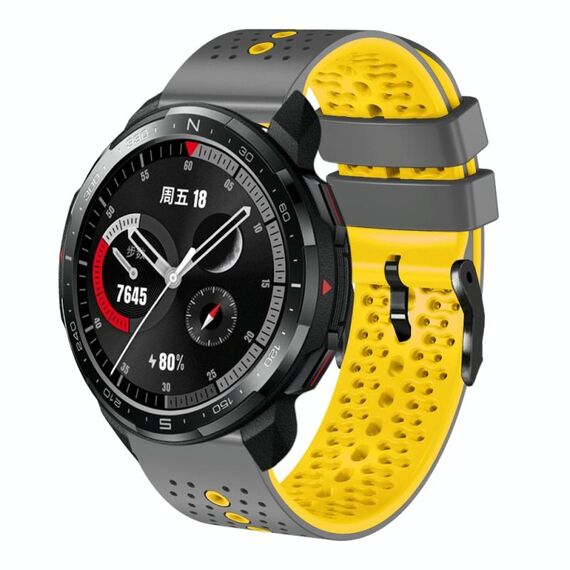For Honor Watch GS Pro Cinturino in silicone bicolore traforato da 22 mm (grigio + giallo)