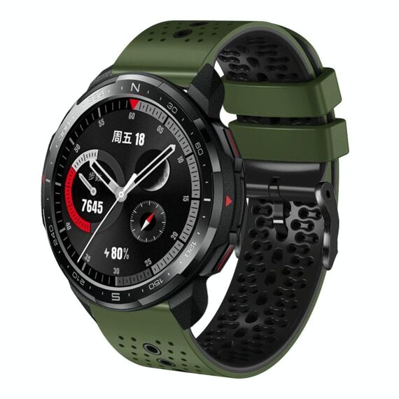 For Honor Watch GS Pro Cinturino in silicone bicolore traforato da 22 mm (verde militare + nero)