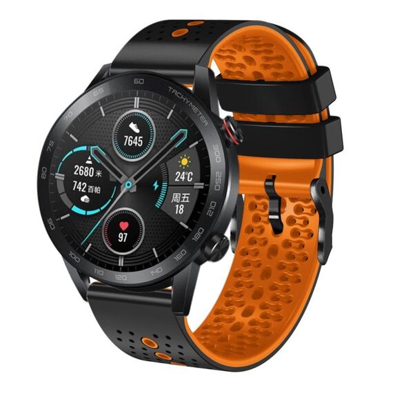 Per Honor Magic Watch 2 46mm 22mm Cinturino in silicone bicolore traforato (nero + arancione)