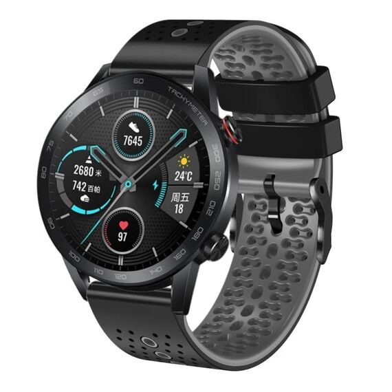 Per Honor Magic Watch 2 46mm 22mm Cinturino in silicone bicolore traforato (nero + grigio)