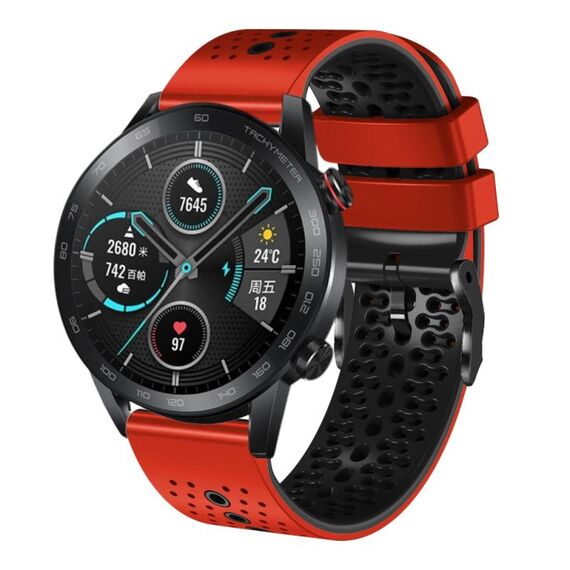 Per Honor Magic Watch 2 46mm 22mm Cinturino in silicone bicolore traforato (rosso + nero)