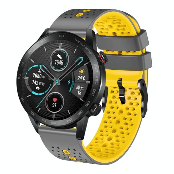 Per Honor Magic Watch 2 46mm 22mm Cinturino in silicone bicolore traforato (grigio + giallo)