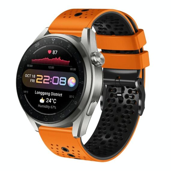 Per Huawei Watch 3 Pro Nuovo cinturino in silicone bicolore traforato da 22 mm (arancione + nero)