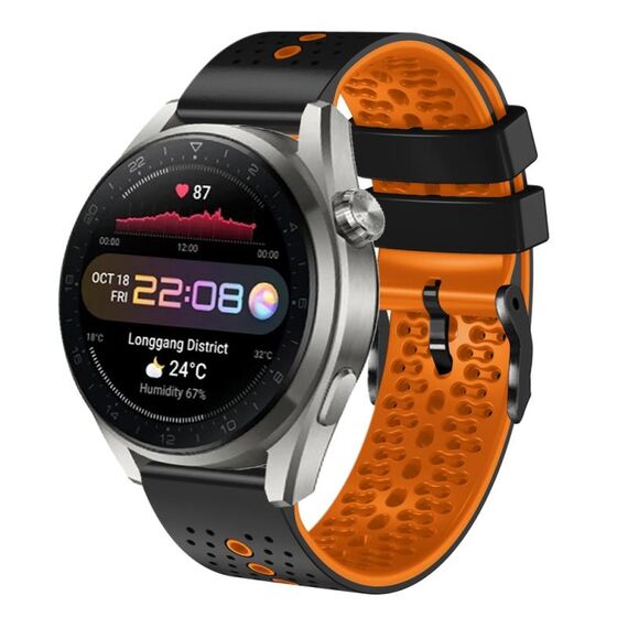 Per Huawei Watch 3 Pro Nuovo cinturino in silicone bicolore traforato da 22 mm (nero + arancione)