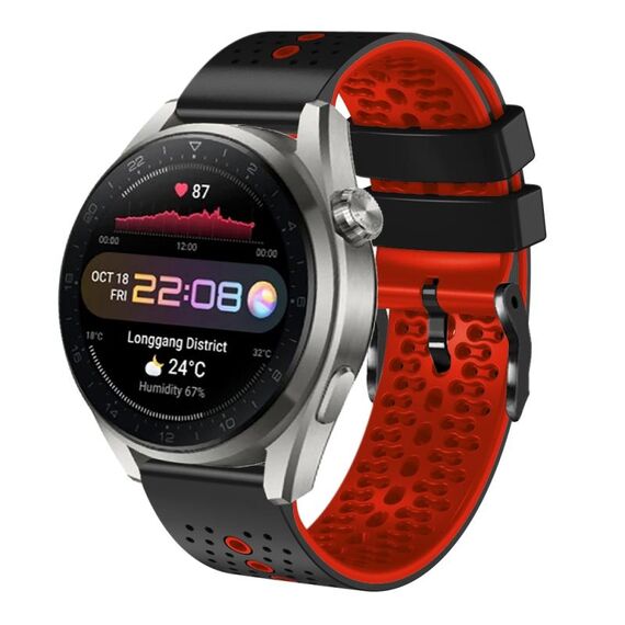 Per Huawei Watch 3 Pro Nuovo cinturino in silicone bicolore perforato da 22 mm (nero + rosso)