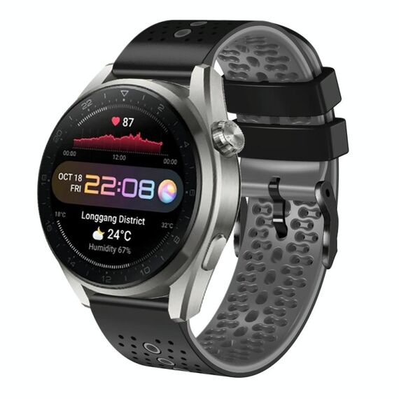 Per Huawei Watch 3 Pro Nuovo cinturino in silicone bicolore traforato da 22 mm (nero + grigio)
