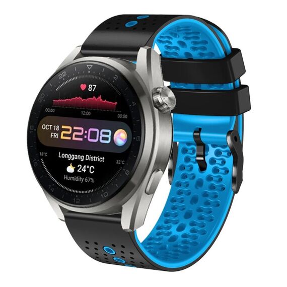 Per Huawei Watch 3 Pro Nuovo cinturino in silicone bicolore traforato da 22 mm (nero + blu)