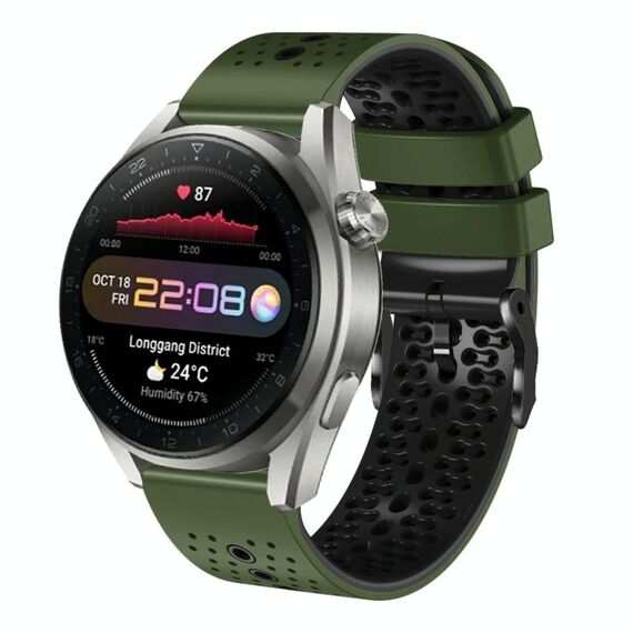Per Huawei Watch 3 Pro Nuovo cinturino in silicone bicolore traforato da 22 mm (verde militare + nero)