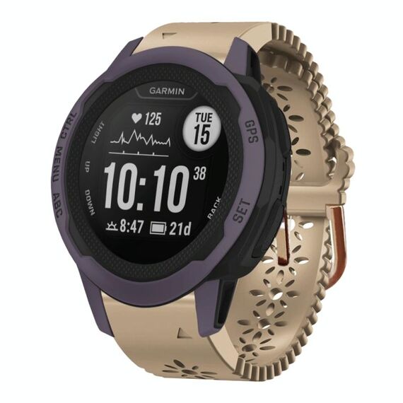 Per Garmin Instinct 2S 20mm cinturino in silicone da donna con punzone in pizzo (cachi)