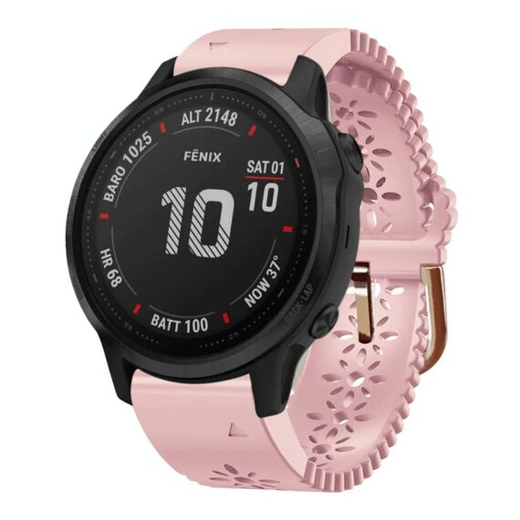 Per Garmin Fenix 6S Pro 20mm cinturino in silicone da donna con punzone in pizzo (rosa)