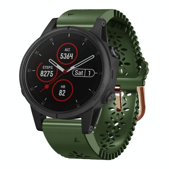 Per Garmin Fenix 5S Plus 20mm cinturino in silicone da donna con punzone in pizzo (verde militare)