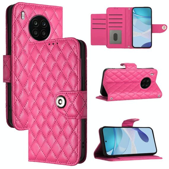 Per Honor 50 Lite / Huawei nova 8i Custodia in pelle con texture rombica e cordino (rosso rosa)