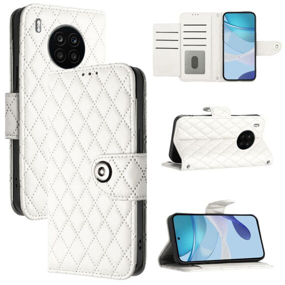 Per Honor 50 Lite / Huawei nova 8i Custodia per telefono in pelle con texture rombica con cordino (Bianco)