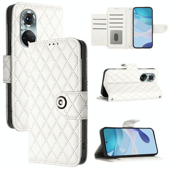 Per Honor 50 Pro / Huawei nova 9 Pro Custodia per telefono in pelle con texture rombica con cordino (Bianco)