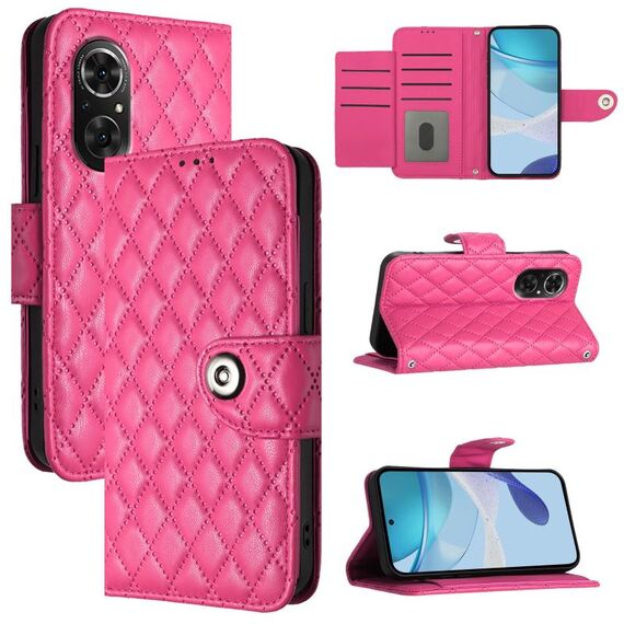 Custodia per cellulare in pelle con texture rombica per Honor 50 SE / Huawei nova 9 SE con cordino (rosa rosso)