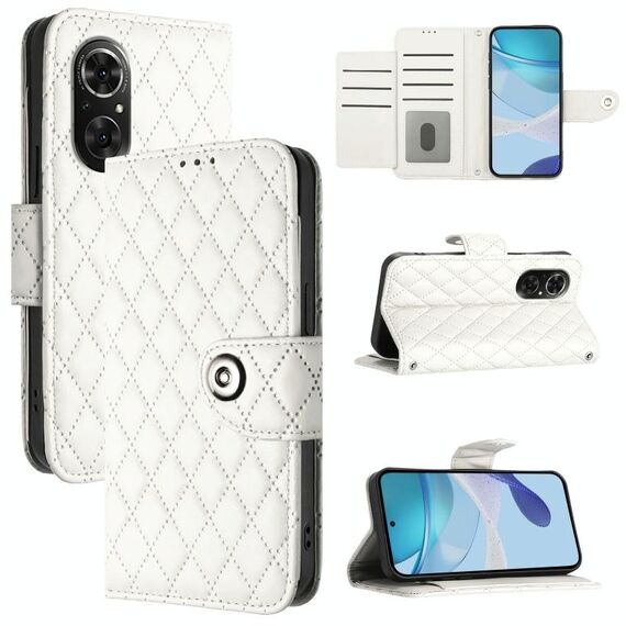 Per Honor 50 SE / Huawei nova 9 SE Custodia per telefono in pelle con texture rombica con cordino (Bianco)