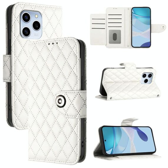 Per Honor 60 SE Custodia per cellulare in pelle con texture rombica con cordino (bianca)