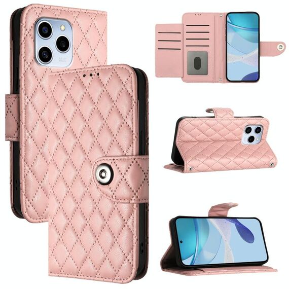 Custodia per cellulare in pelle con texture rombica per Honor 60 SE con cordino (rosa corallo)