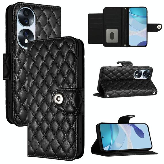 Per Honor 70 Custodia per cellulare in pelle con texture rombica con cordino (nera)
