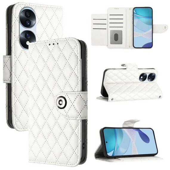 Per Honor 70 Pro Custodia per cellulare in pelle con texture rombica con cordino (bianca)