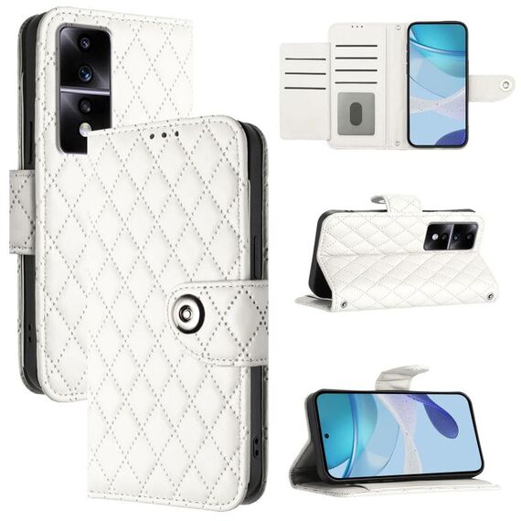 Per Honor 80 GT Custodia per cellulare in pelle con texture rombica con cordino (bianca)