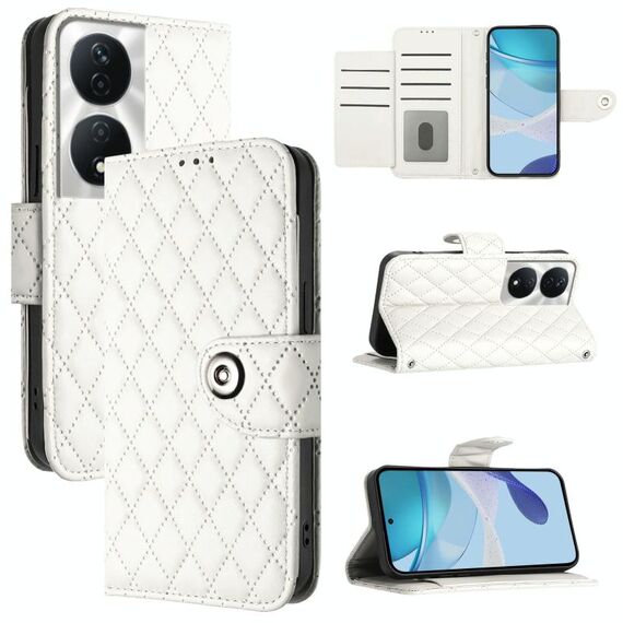 Custodia per cellulare in pelle con texture rombica per Honor 90 Smart / X7b 5G / X7b 4G con cordino (bianca)