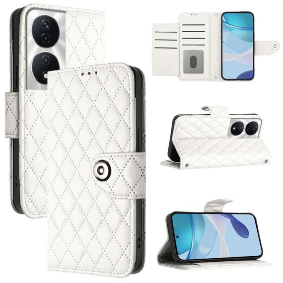 Per Honor Play 50 Plus Custodia per cellulare in pelle con texture rombica con cordino (bianca)