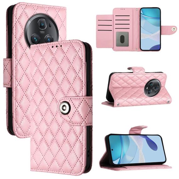 Per Honor Magic5 Pro Custodia per cellulare in pelle con texture rombica con cordino (rosa)