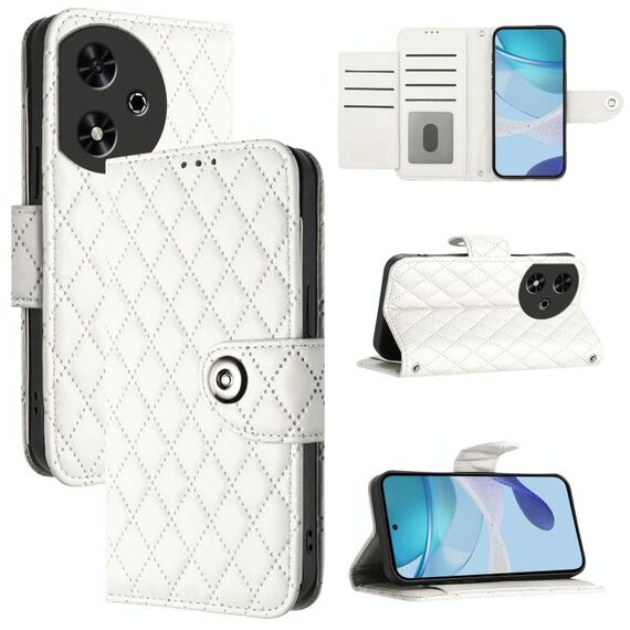 Custodia per cellulare in pelle Flip con texture rombica per Honor Play 50 con cordino (bianco)
