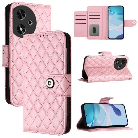 Custodia per telefono in pelle con texture rombica per Honor Play 50 con cordino (rosa)
