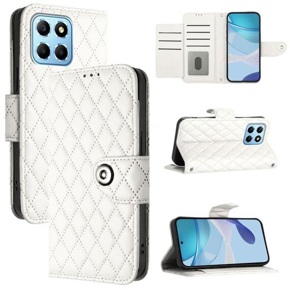 Custodia per cellulare in pelle con texture rombica per Honor X8 5G / X6 4G / 70 Lite con cordino (bianca)