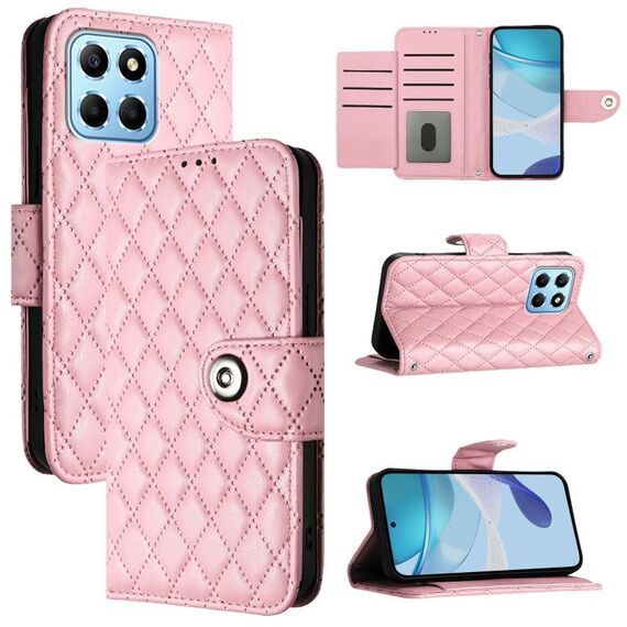 Custodia per cellulare in pelle con texture rombica per Honor X8 5G / X6 4G / 70 Lite con cordino (rosa)
