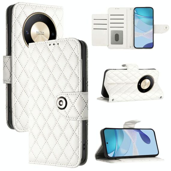 Per Honor X9b / Magic6 Lite Custodia per cellulare in pelle con texture rombica con cordino (bianca)