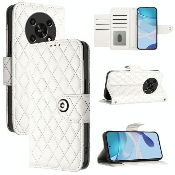 Per Honor X30 5G / X9 4G / X9 5G Custodia per telefono in pelle con texture rombica con cordino (Bianco)