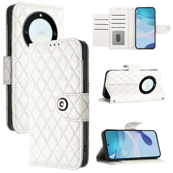 Per Honor X40 / X9a / Magic5 Lite Custodia per telefono in pelle con texture rombica con cordino (Bianco)