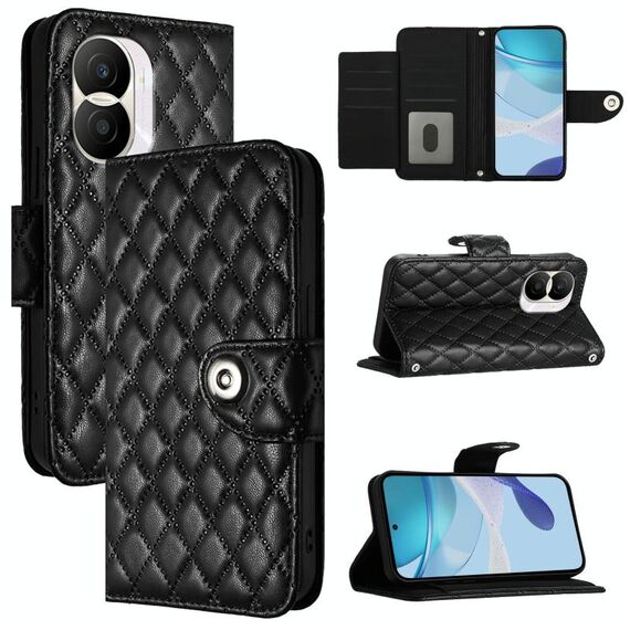 Custodia per cellulare in pelle con texture rombica per Honor X40i con cordino (nero)