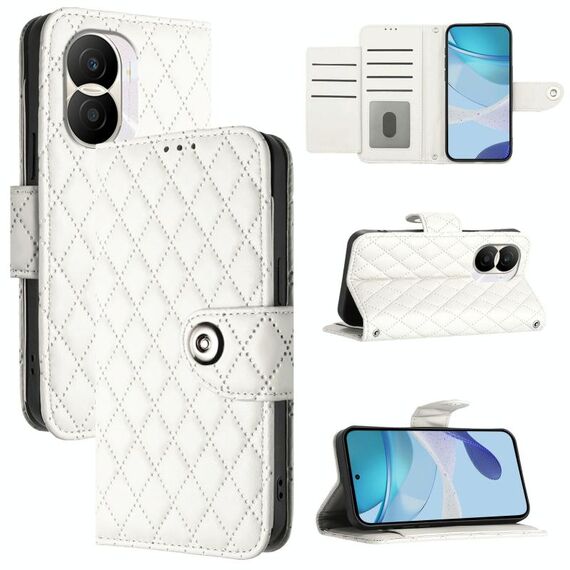 Custodia per cellulare in pelle con texture rombica per Honor X40i con cordino (bianco)