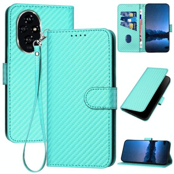 Per Honor 200 Pro YX0070 Custodia per telefono in pelle con fibbia in fibra di carbonio con cordino (azzurro)