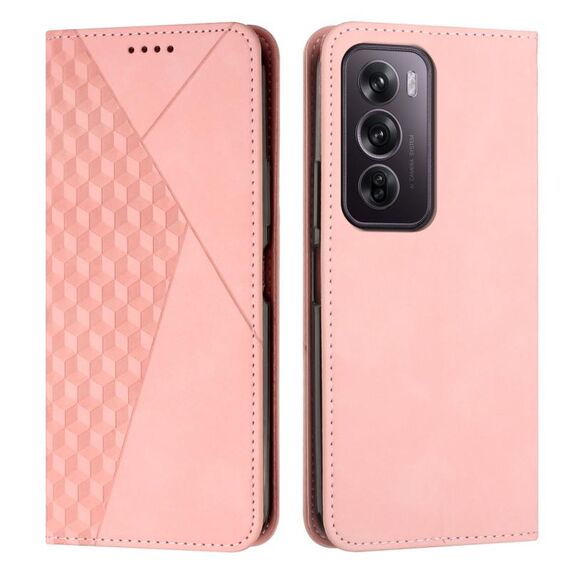 Custodia per telefono in pelle magnetica per OPPO Reno12 Pro Global Diamond Splicing Skin Feel (oro rosa)