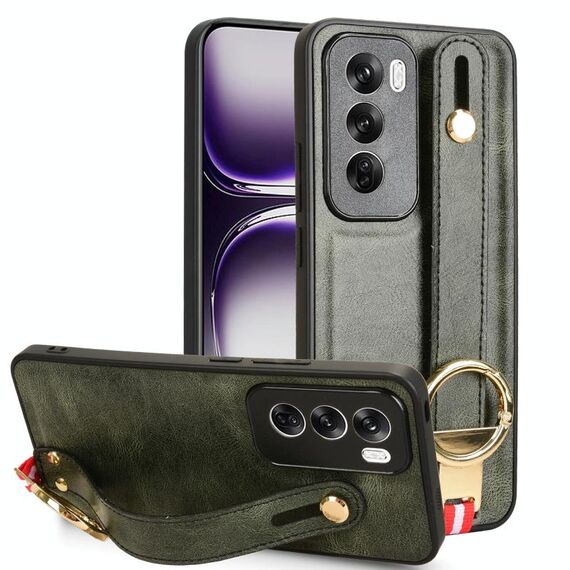 Per OPPO Reno12 5G Custodia per telefono con retro in pelle con cinturino globale (verde)