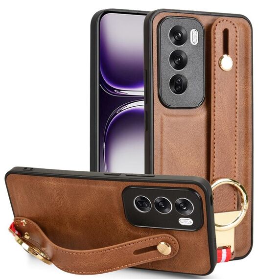 Per OPPO Reno12 5G Global Custodia in pelle con cinturino posteriore per telefono (marrone)